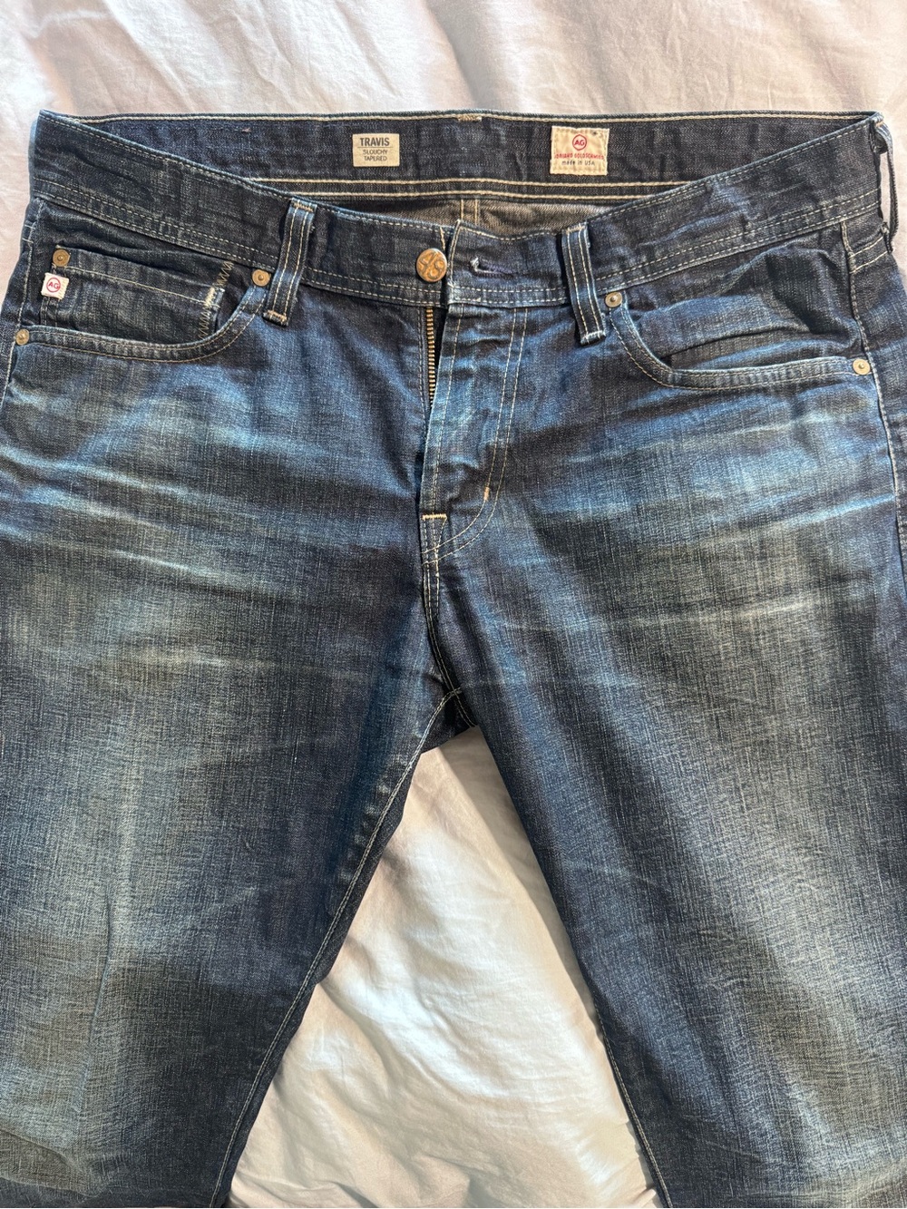 AG Adriano Goldschmied Travis Antiqued Dark Blue Slim Jeans